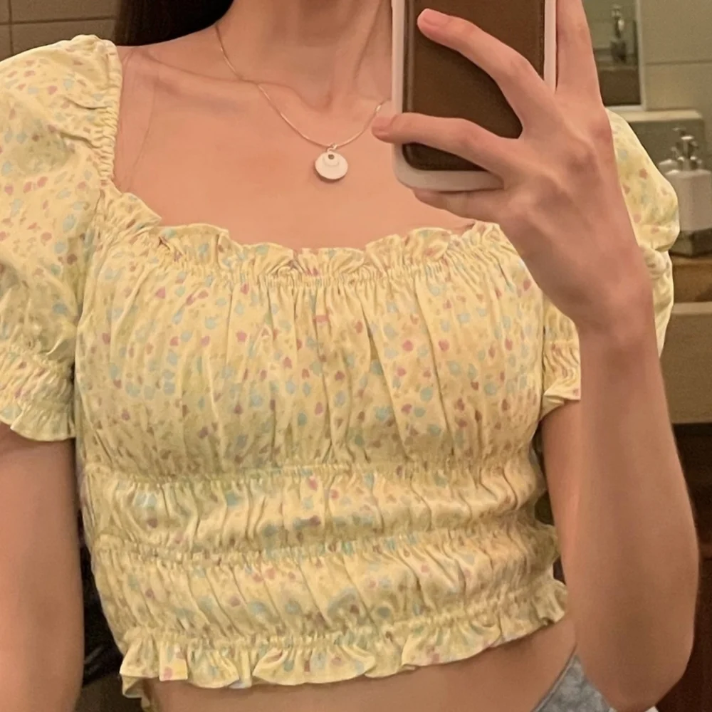 Zara Yellow Floral Puff Sleeve Blouse